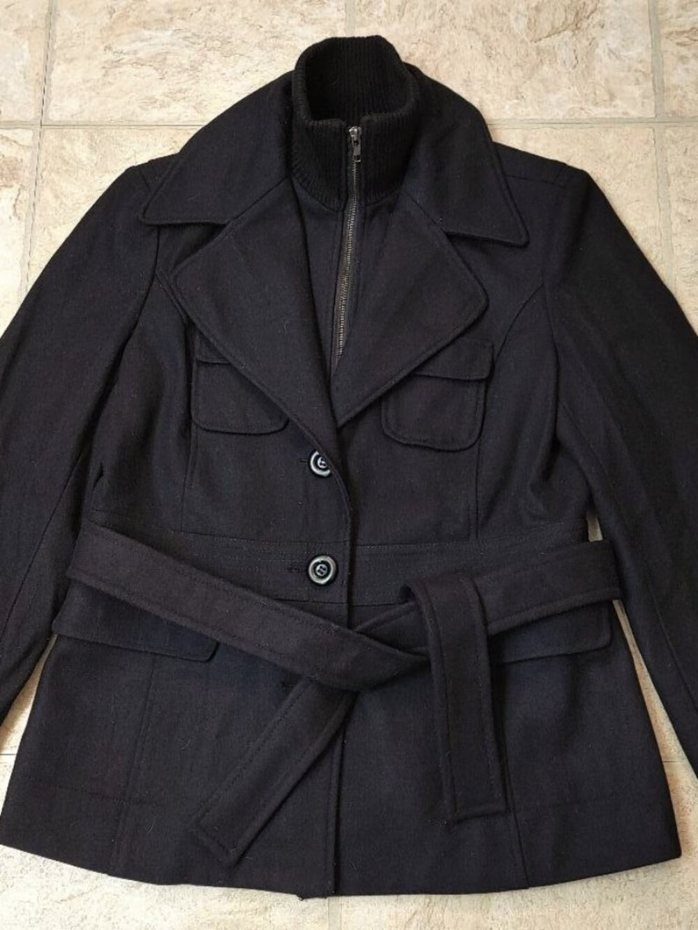 VTG Jennifer Lopez Y2K Black Wool Jacket Knit Mock Neck Cuffs Zip & Button  Med.